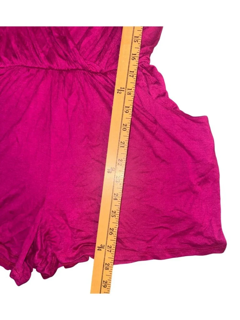 Loveappella Womens Fuchsia Romper With Draped V-Neckline & Shirred Shoulders - Picture 8 of 8